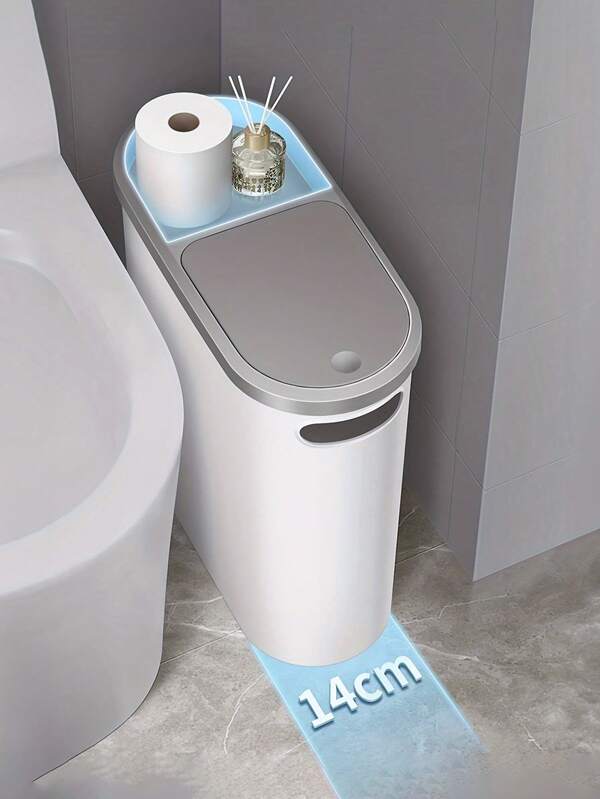 1PC Bathroom Trash Cans, Household Creative Gap Trash Can With Lid, Easy-To-Press Garbage Can, Simple Paper Basket Large Capacity Waste Bin, Home Necessity Household Creative Gap Waste Bin, Home Essential For Cleaning Supplies, Easy To Use And Clean Home Bathroom Decor Bathroom Organizer Gifts, Cubo De La Basura
