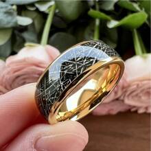 Unisex 8mm 316L Stainless Steel Ring With Synthetic Meteorite & Abalone Shell Inlay - Iridescent Mother-Of- Accents, Durable Wedding Band For Men & Women, Valentine's Day Gift, Everyday Jewelry, Anniversary Gift, Unique Pattern, Polished Finish, Fashion Lovers, Modern Jewelry, Highquality Jewelry, Statement Jewelry, Jewelry Collectors