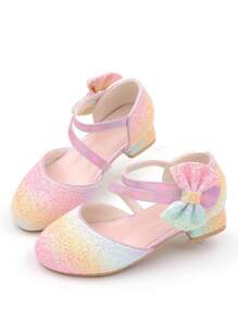 Girls' Leather Shoes, New Fashion Korean Style High Heel Colorful Glitter Princess Shoes