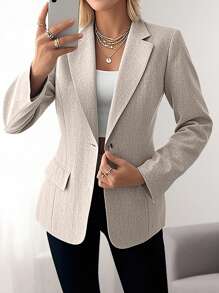 HOMEYEE Chaqueta de solapa de manga larga, casual, de negocios y profesional, adecuada para primavera, verano, otoño e invierno