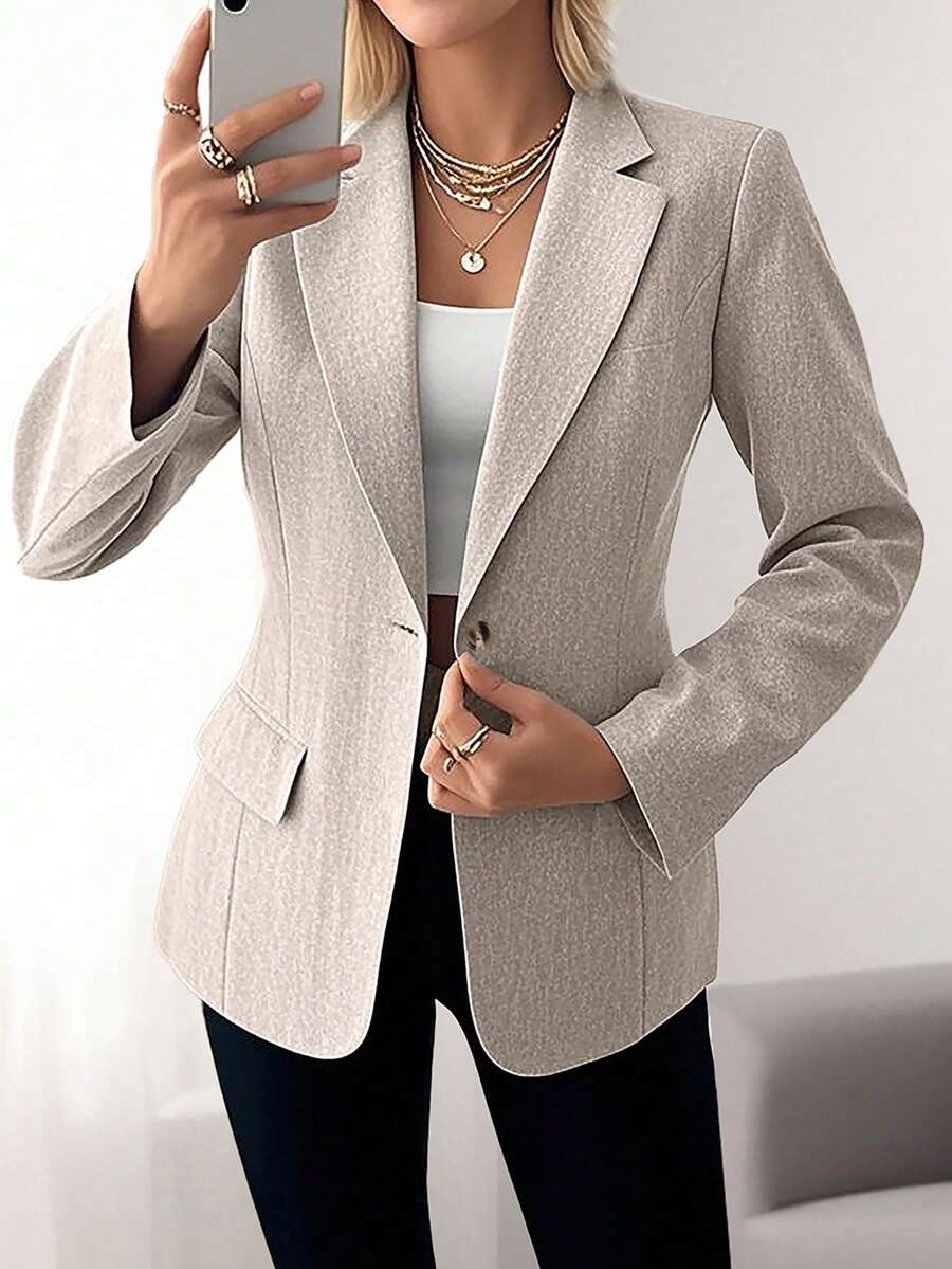 HOMEYEE Chaqueta de solapa de manga larga, casual, de negocios y profesional, adecuada para primavera, verano, otoño e invierno