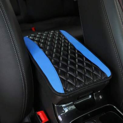 PU Leather Embroidered Checkered Car Interior Mat, Waterproof, Comfortable & Soft, Universal For Armrest Box & Center Console, Auto Accessories