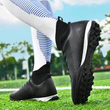 Zapatos de fútbol para hombres y mujeres, estudiantes y adultos, adecuados para césped artificial y natural, tacos largos AG, antideslizantes, tallas pequeñas y grandes, profesional, zapatos de fútbol de caña alta negros, juventud en stock, zapatos de partido - Negro - Ver 2