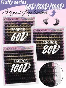 160/180/200pcs D-Curl Thick & Voluminous False Eyelashes, 60D/80D/100D Mixed Style Lash Tray, Suitable For DIY Makeup, Creating Long-Lasting Soft & Natural Look, 10-18mm Mixed Length Individual Lashes, Reusable, Enlarging Eyes, Suitable For Daily, Wedding, Party Occasions - D - View 5