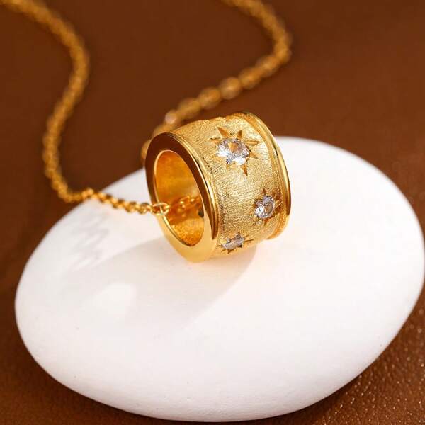 1pc Women's Elegant Textured Starburst Pendant Necklace, Luxury Cubic Zirconia Pendant Necklace, Suitable For Daily Wear And Gift For Girlfriend