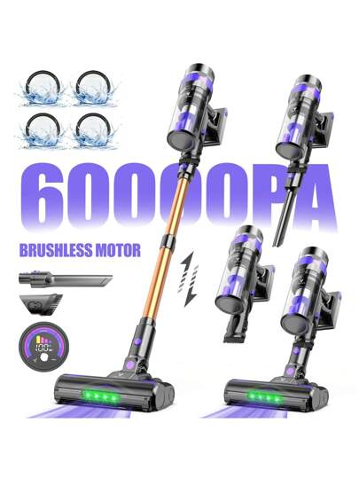 Vortisys V2 Stofzuiger Cleaner, 500W Brushless Motor, 60KPa Powerful Suction, 8*2200mAh Rechargeable Battery, Washable HEPA*4, 1.3L Dust Cup, Lightweight Cleaner Pet Hair, Floors, Tiles