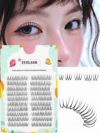 100pcs/Set Korean Girl Group Idol False Eyelashes, C Curl, Segmented Natural Cartoon Eye Makeup, Moisturizing Effect, Transparent Stem, Individual False Lashes, Suitable For Daily Makeup, Can DIY Eyelash Extension At Home, Soft And Easy To Use