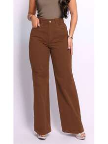BNB Women's Wide Leg Jeans, High Waist, Elegant Outfits, Premium Twill - 摩卡慕斯 - 查看 2