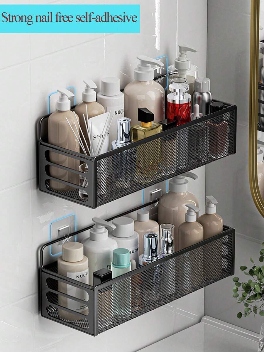 [Estantería de almacenamiento] Estantería de ducha montada en la pared - Estantería de malla metálica sin clavos - Cesta colgante de pared - Organizador de maquillaje - Estantería de exhibición de belleza - Almacenamiento y organización de artículos de tocador - Accesorios de baño - Accesorios de almacenamiento multifuncionales para habitaciones diarias, baños, oficinas - Decoración de baño - Decoración del hogar - Regalos de decoración navideña - Multicolor - Ver 1