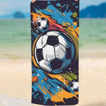 1pc Kids Beach Towel, Vibrant Football Themed, Made Of Polyester Fabric, Digital Printing, Quick-Drying, Available In Multiple Sizes, Suitable For Boys And Girls