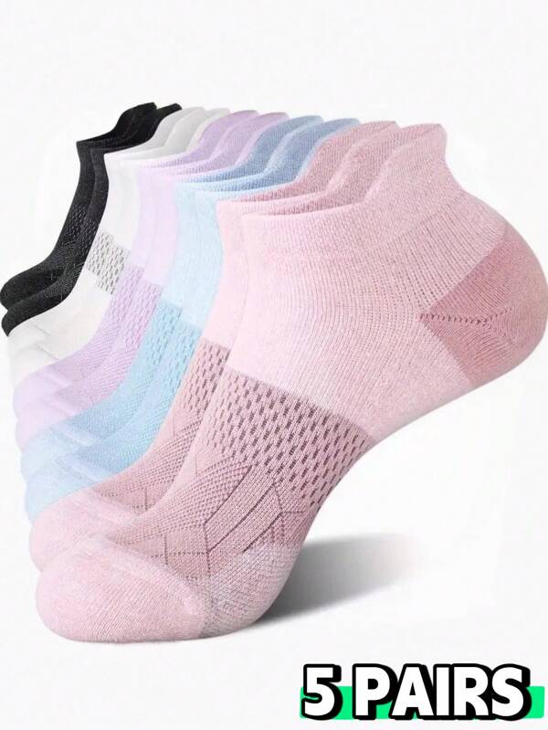 5 Pairs Women's Cushioned Sports Ankle Socks - Breathable, Casual Low-Cut Running Socks, Suitable For Running And Activities In All Seasons