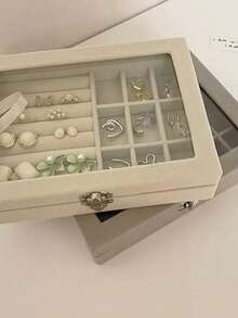 Jewelry Box With Classification, Dividers, Jewelry Organizer Box, Transparent Jewelry Box, Earring And Ring Box, Portable Storage Box - Grey - View 10
