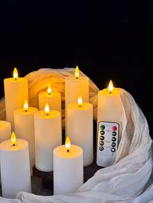 4/12pcs Flameless Candles, Battery Operated LED Candles With Timer And Remote Control, Plastic Electric Fake Candles That Won't Melt, Ivory Color Warm Flame Candles, Suitable For Home, Various Holiday Atmosphere Lights For Outdoor, Indoor, Patio, Christmas, Halloween, Easter, Graduation, Valentine's Day, Wedding, Party Decor - 米色 - 查看 8