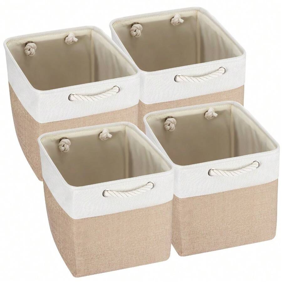 Foldable Storage Box Shelf Baskets With Handles Fabric Storage Baskets For Shelves Wardrobes And Closets Durable And Lightweight Home Organizer - 卡其色 - 查看 1