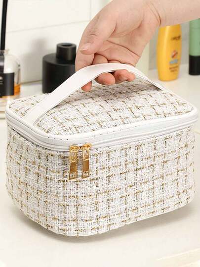 1 pieza Bolsa de cosméticos impermeable de gran capacidad - Ideal para viajes y organizar maquillaje y brochas, bolsa de aseo, bolsa de maquillaje, esencial para viajes, dormitorio, regreso a la escuela, con cierre de cremallera para lápiz labial, brochas, teléfono, monedas, uso en el hogar, viajes y escuela, organizador de maquillaje, estuche de maquillaje