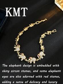 1pc Copper Inlaid Cubic Zirconia Cute Elephant Design Women Fashion Bracelet, Elegant For Daily Wear And Party - Elephant - View 5