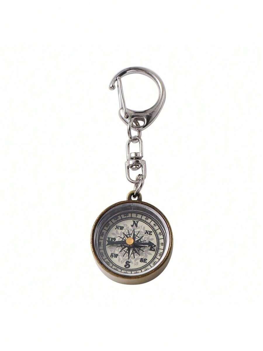 1pc Mini Compass Vintage Survival Zinc Alloy Pocket Compass With Key Ring Camping Compass Keychain Trekking Navigation Tools Car Accessories For Women Keychain For Bag - Gold - View 1