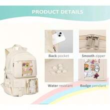 Kawaii Backpack For Teen Girls, Cute Aesthetic High Middle School College Bookbag With Accessories, Beige - Light Green - 查看 5
