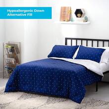 All Season Down Microfiber Comforter, Oversized King, White/Navy, Luxury Soft Cozy - Polka Dot/Navy - View 5