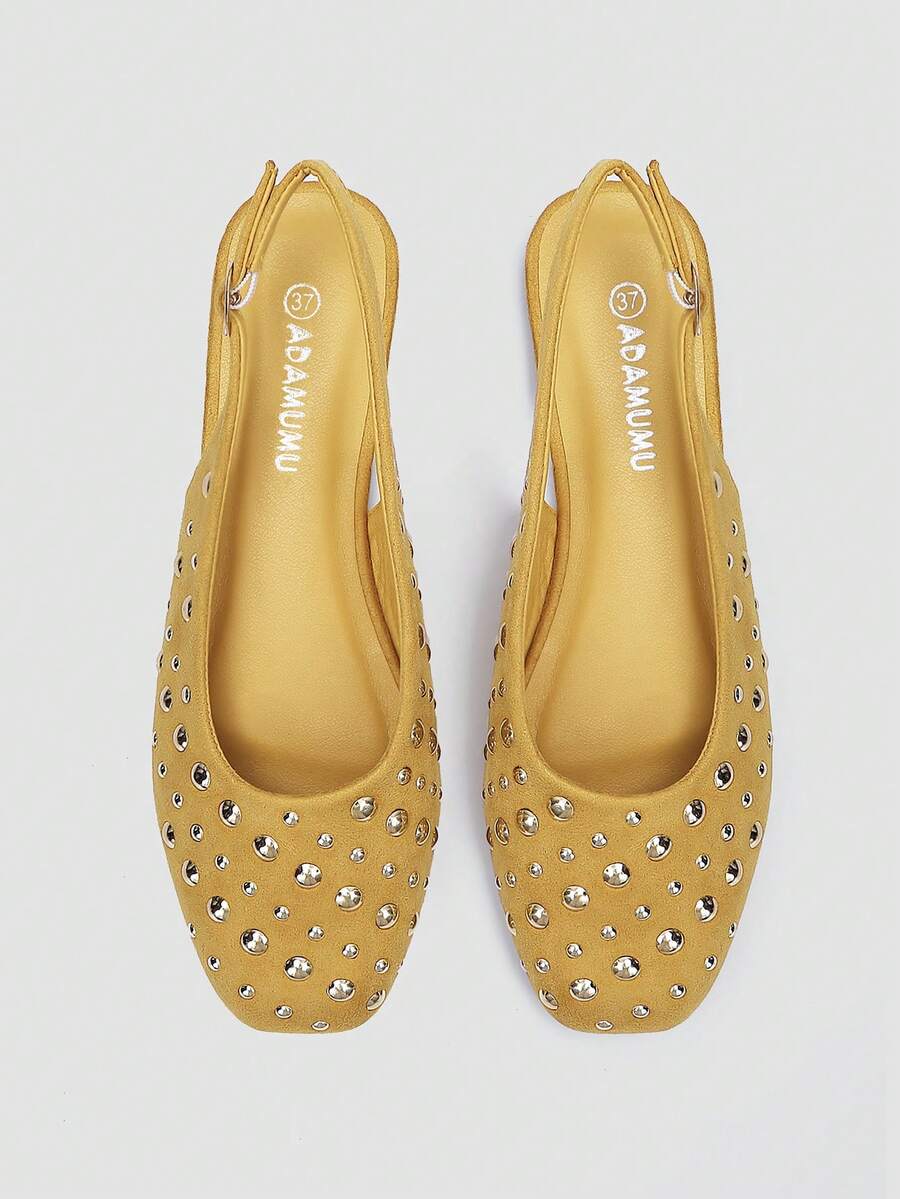 ADAMUMU New Women's High-Fashion Comfortable Sequin Flat Shoes, Cute For Everyday And Party Wear, Holiday & Spring/Summer - Mustard Yellow - View 1