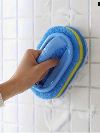 1 pieza Cepillo de cocina con estilo de asa, cepillo de limpieza multiusos para azulejos de baño, esponja de limpieza de bañera de doble capa y grosor