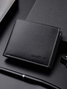 1pc Men's Short Wallet, Fashion Short Soft Wallet, Bifold Coin Purse, Large Capacity Multi-Card Slots, Can Store Large Bills, ID & Photo Slots, Letter Decor, Minimalist Men's Leather Wallet, Credit/Debit Card & ID Slots, Business Casual Style, Ideal Gift For Men, Suitable For Young Men & Students