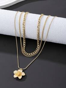 1 件优雅金链精致甜美五瓣花吊坠项链女士黄金首饰 - 金黃色 - 查看 3