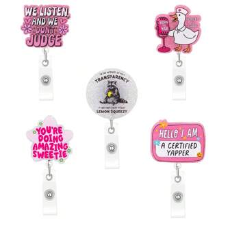 1pc Funny Nurse ID Badge Holder With Rotating Clip, Retractable Badge Reel, Pink Silly Goose Badge Reel, Suitable For Women, RN, LPN, Healthcare Workers, Social Workers Daily Wear, Nurse's Day Gift,For School Supplies,Back To School