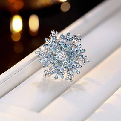 1 pièce Bague ouverte de luxe haut de gamme avec design unique de flocon de neige rotatif, convient pour le port quotidien, les festivals, les fêtes, cadeau de Noël pour femmes