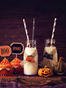 25pcs/50pcs/100pcs Assorted Halloween Paper Straws, 10+ Styles In Black, Orange, Purple Party Straws With Stripe, Wave, Polka Dot, Skull, Ghost, Bat, Pumpkin, Spider Patterns For Halloween Party, Birthday Party, Day Of The Dead, Color And Style Random