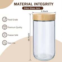 2/4 Pack 16oz Glass Jars With Airtight Lids; 10oz/24oz Overnight Oats Containers With Bamboo Lids; Wide Mouth Mason Salad Jars; Glass Food Storage Containers For Snacks, Yogurt, Spices And Sugar - Multicolor - View 7