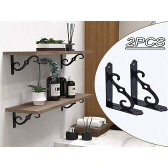 2pcs/4pcs Wall-Mounted Floating Shelf Brackets, S-Shaped Supports, Rectangular Brackets, Straight Angle Brackets, Iron Art, European Style, For Balcony, Kitchen