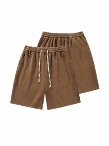 Blueplus Solid Color Casual Shorts With Drawstring Waist And Comfortable Fit For Both Sports And Leisure Wear - Màu nâu - Xem 4