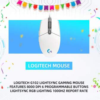 Logitech G102 Light Sync Wired Gaming Mouse With RGB Lighting, Gaming Grade Sensor, 8000 Dpi Light Weight For PC Laptop Gamer