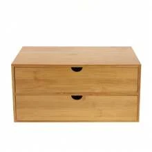 YUNRUX Mini Table Organizer Desk Box With 2 Drawers, Made Of Natural Bamboo