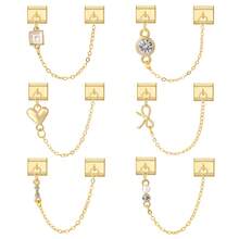 Pulseira modular italiana DIY com pingente duplo, decorada com coração, pentagrama, sol e borboleta. Ideal como presente para amigos e casais, perfeita para Natal, Ano Novo, Halloween e Dia dos Namorados. Design charmoso, joia em aço inoxidável, produto local, prático e moderno. Essencial para o Natal e o Halloween. Tom outonal sóbrio. Estilo natalino. - Fundo dourado duplo pendurado - Ver 3