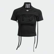 Adidas Originals 女士蝴蝶结短款上衣短袖T恤针织圆领TJX2537 - 黑色 - 查看 1