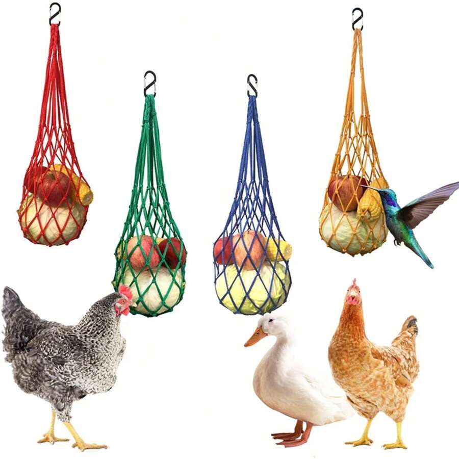 Bolsa de cuerda de red para aves de corral, comedero para pollo, repollo, herramienta de alimentación para aves grandes, ganso, pato - Azul - Ver 1
