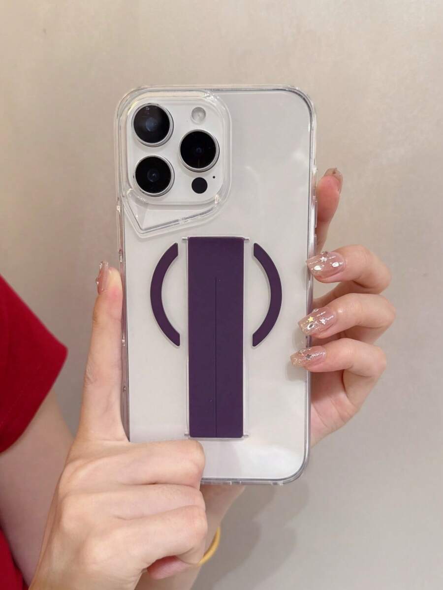 1pc Transparent Phone Case, Anti-Drop Camera Hole Wrist Strap, Business Minimalist Design, Suitable For Gifting, Outdoor Travel, Parties, Anti-Lost, Good For Photography, Compatible With IPhone 11 To 16 Series Waterproof Shockproof Scratch Resistant - Purple - View 1