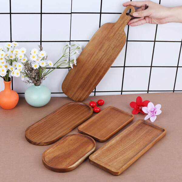 1pc Wooden Tray, Suitable For Breakfast, Desserts, Bread, Snacks, Sushi, Multi-Purpose Plate, Durable Tea Tray, Home Kitchen Restaurant Hotel, Kitchen Supplies, Suitable For Fruits, Vegetables, Meats And Breads - Essential Apartment Cooking Accessory, Outdoor Camping Portable, Graduation Season, Back To School Season, Wedding Season. Suitable For Daily Kitchen/Camping Use