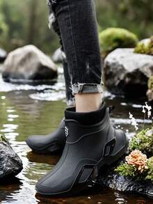 男士雨靴，新款黑色，冬季保暖内衬，户外运动钓鱼，工作靴，雨天通勤，男士工作鞋，时尚休闲，成人男士花园农场建筑养殖，易于清洁，雨季防泥，男士雨鞋，男士防水靴，建筑工地涉水鞋 - 黑色 - 查看 8