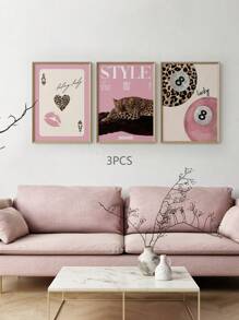 1/3幅豹纹油画海报，猎豹图案，8号球海报，幸运艺术画，嘴唇墙画，优雅墙面装饰，客厅墙面装饰，女孩房装饰，无框 - 米色 - 查看 22