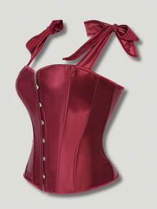 Burgundy Lace-Up Bandeau Women's Fashionable Outerwear, Waist Cincher, Versatile Shaping Top - Burgundy - View 3