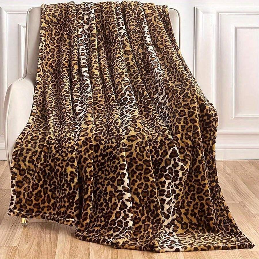 250-300gsm Modern Leopard Print Throw Blanket, Polyester Fleece Flannel, Versatile 4-Season Knit Fabric, Machine Washable, Digital Single-Sided Print, Suitable For Bed, Sofa, Travel, Camping