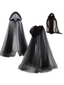 1 件女巫斗篷 - 优雅的哥特式婚礼面纱，飘逸的黑暗魔法服装披肩，适合万圣节、吸血鬼、哥特式派对 - 轻质非电动服装配饰，适合女性和青少年，哥特配饰，分层裙摆设计，质地光滑 - 黑色 - 查看 1