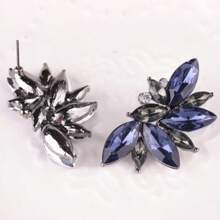 1pc Fashionable Exaggerated Brand Popular Jewelry Earrings, Geometric Flower Alloy Electroplated Rhinestone