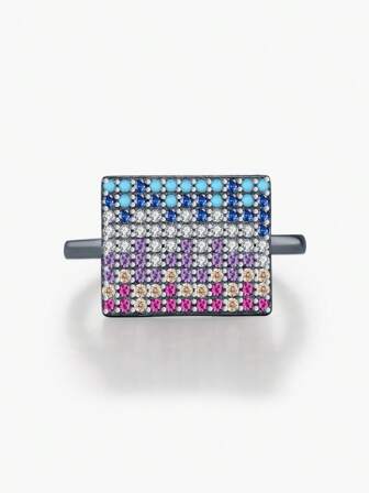 MODIAN MODIAN Bague de doigt en argent sterling 925 Punk rectangle en turquoise synthétique Vintage mosaïque colorée Bague pour femmes Bijoux de qualité