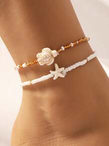 Set da 3 cavigliere estive alla moda con perline a forma di stella marina e conchiglia, versatili per uso quotidiano, spiaggia, feste, regalo