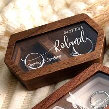 Custom Wooden Wedding Ceremony Ring Box With Clear Acrylic Cover, Personalized Engraved Engagement Proposal Holder, Two-Slot Ring Holder,Multi-Functional,Durable,Ornamental,Reusable,Exquisite,Stylish,High-Quality,Colorful,Modern,Custom,Personalized,Unique,Ideal Gifts For Him,Ideal Gifts For Her,Boyfriend,Dad,Girlfriend,Mom,Family,Friends,Tea Room,Home,Garden,Office,For Anniversaries,For Valentine's Day,For Mother's Day,For Birthdays,For Father's Day,For Graduation,For Weddings,For Housewarming,Customized Wedding Crafts
