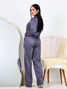 Women's Winter Set: Wide Leg Pants And Long Sleeve Suede Top, Elegant And Comfortable - Xám - Xem 5